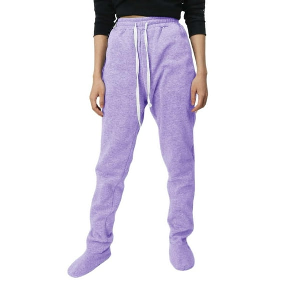 Adult Footed Sweatpants with Sherpa Fleece Lined Feet, Extremely Soft and Warm Footing Adult Footie Pajamas Purple S