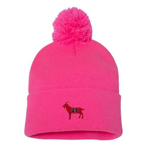 Adult G.O.A.T. Jordan #23 Goat Greatest Of All Time Embroidered Knit Beanie Pom Cap