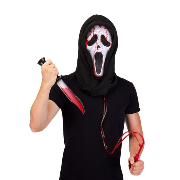 Adult Ghost Face Bleeding Mask with Knife Costume Kit