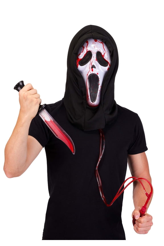 Adult Ghost Face Bleeding Mask with Knife Costume Kit