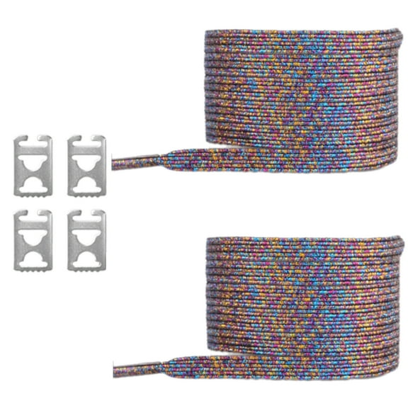 Adult Glittering Metallic Not Tie Shoelaces for Easy Wear Sneakers Elastic Shoe Laces Strings with Hiding Metal Clips