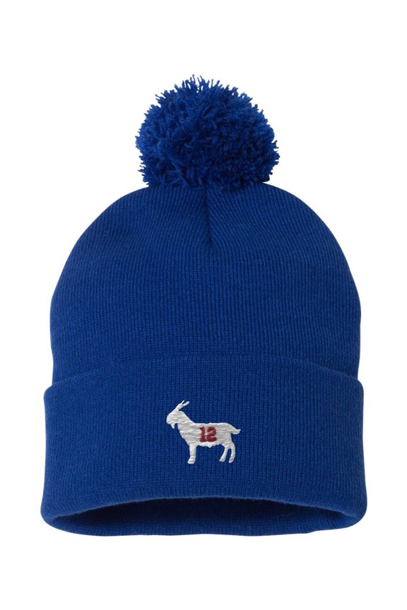 Adult Goat #12 Embroidered Knit Beanie Pom Cap