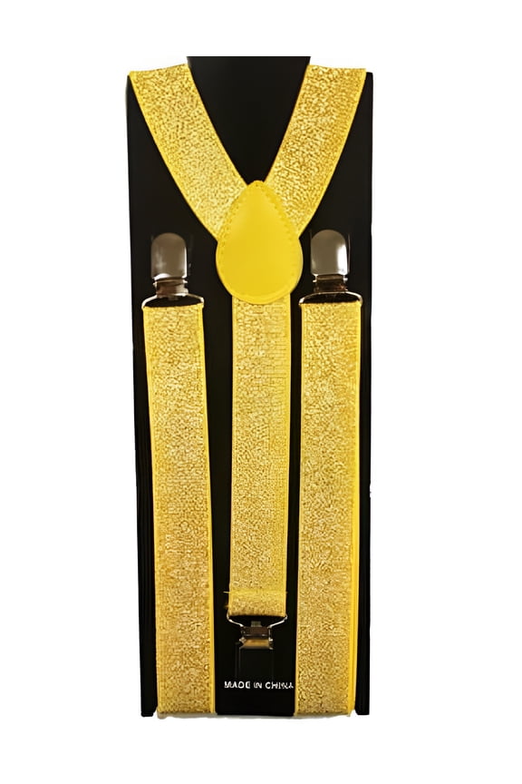 Adult Gold Glitter Shimmer Yellow Suspenders Adjustable Party Wedding Prom