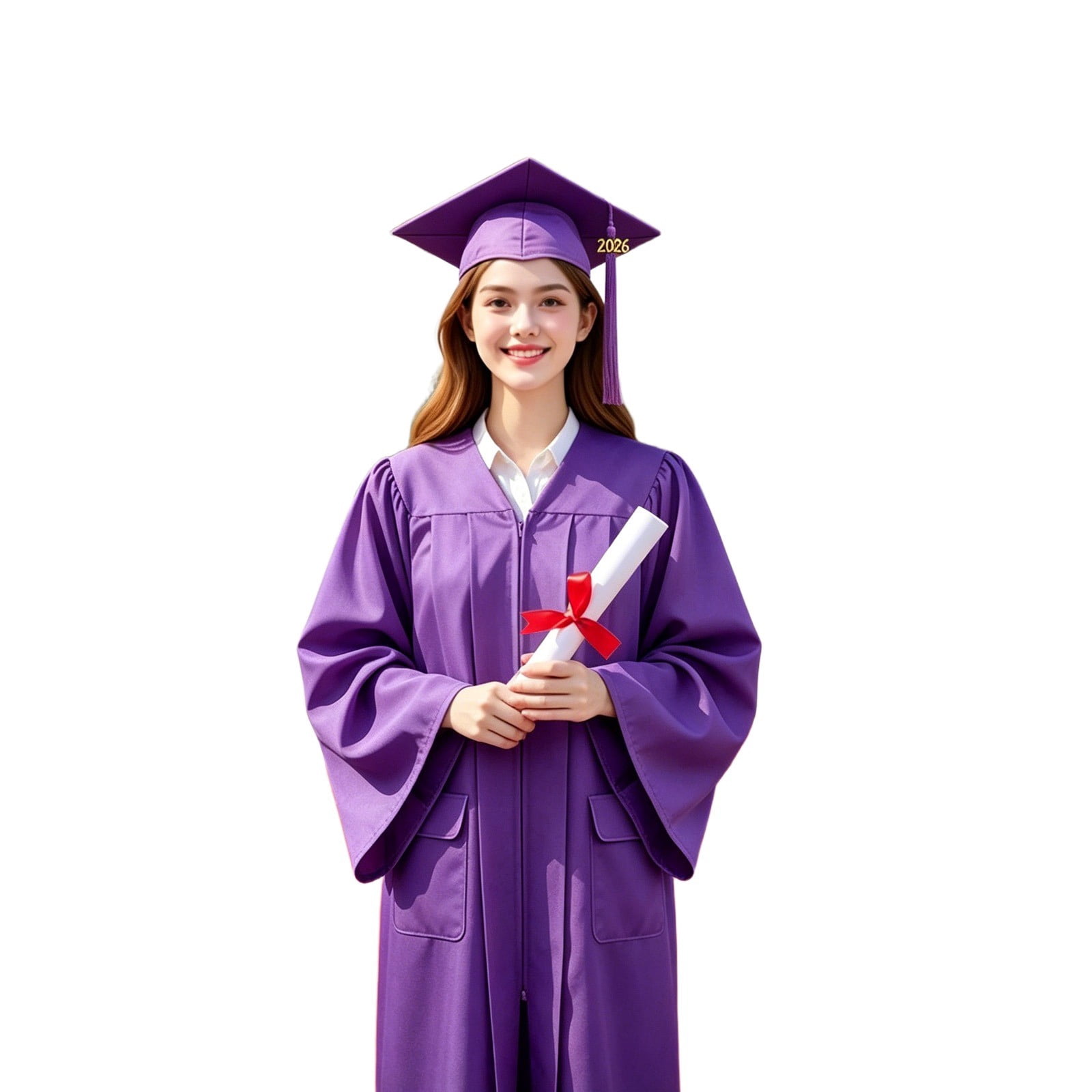 Graduation Neck Adult Graduation Gown Set with Cap and Tassel, Matte V-Neck Robe with ...