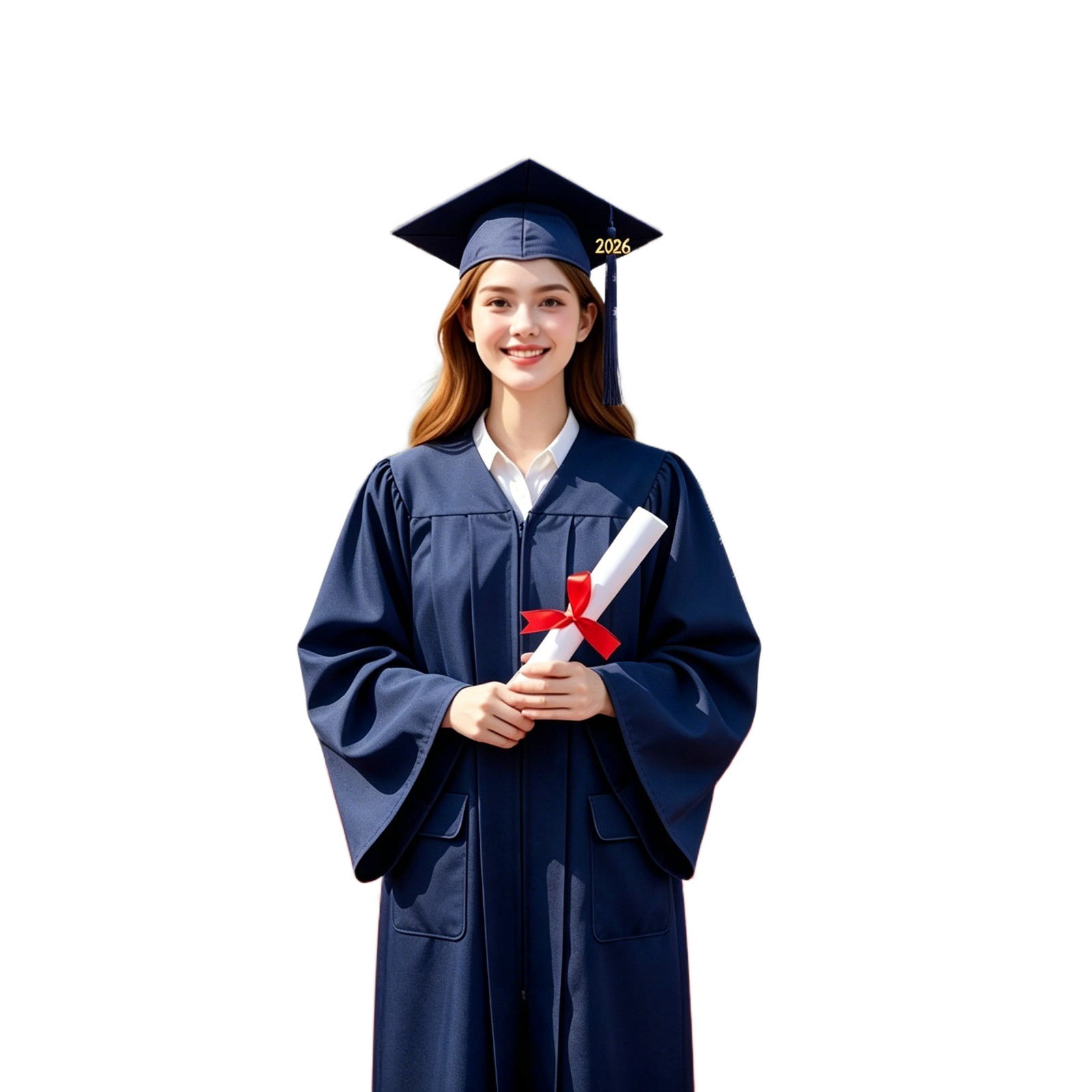 Graduation Neck Adult Graduation Gown Set with Cap and Tassel, Matte V-Neck Robe with ...