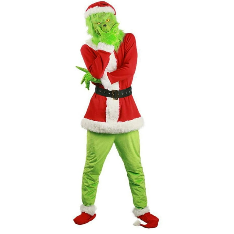 7PCS The Grinch Costume Adult Green Christmas Santa Xmas Cosplay Mask &  Outfit