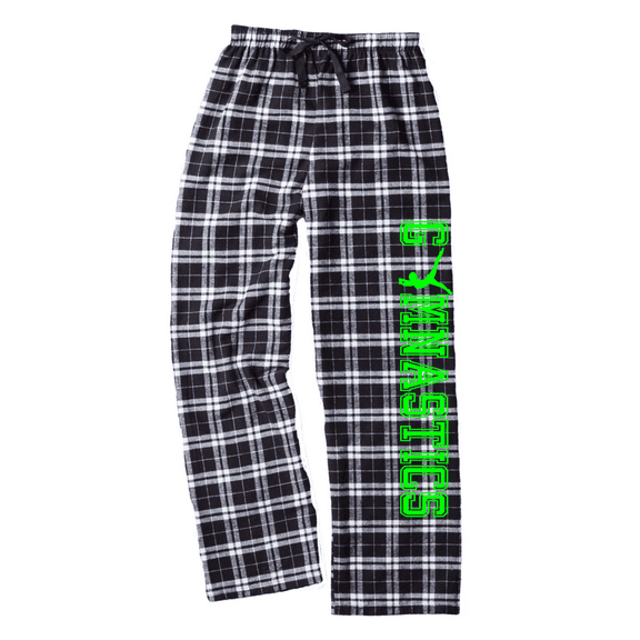 Adult Gymnastics Black and White Flannel Pants (Neon Green, Adult Small)