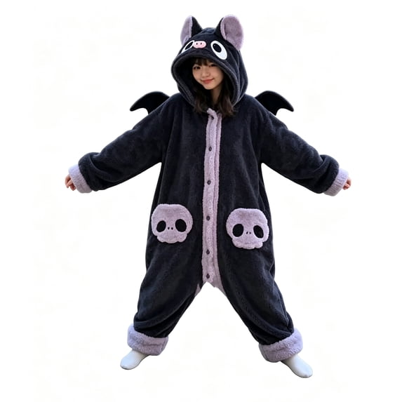 Adult Halloween Bat Pajama Jumpsuit, Funny Animal Sleepwear Costume For Home Lounging, Costume Parties, Cosplay Events, Photo Sessions, Festivals And Novelty Dress Up Occasions