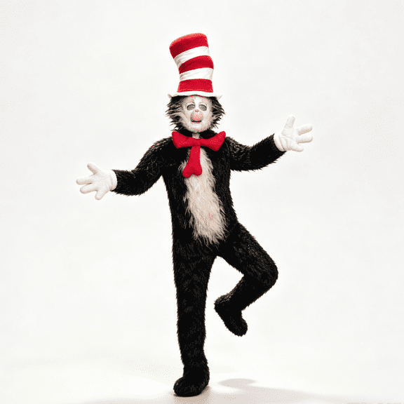 Adult Halloween Costume, Furry Cat Mascot Jumpsuit with Hat Bow Tie Mask Gloves, Halloween Fancy Dress Outfit for Theme Party Cosplay Events