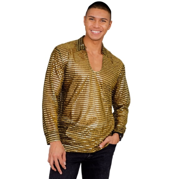 Adult Halloween Costume Mens Disco Shirt (GOLD Large/X-Large)