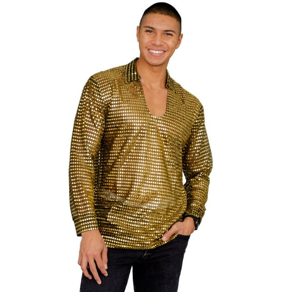 Adult Halloween Costume Mens Disco Shirt (GOLD Small/Medium)
