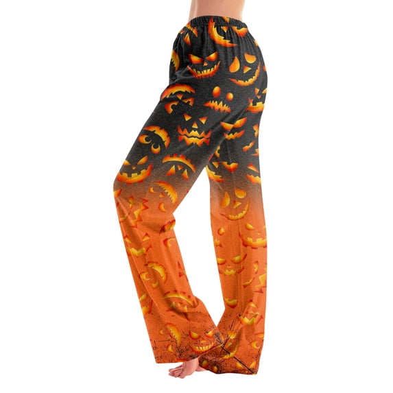 Adult Halloween Print Pajama Pants Loose Fit Sleep Pants for Women Men No Drawstring Soft Comfy Casual Loungewear Sleepwear for Home Halloween Party Yellow B S