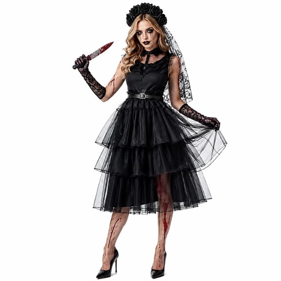 Adult Halloween Zombie Bride Inspired Costume Dress For Cosplay Parties, Costume Contests, Stage Performances, Photo Sessions And Themed Events, Long Party Outfit For Women