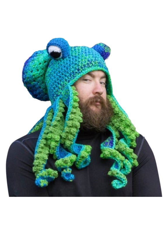 Adult Hand Crochet Yarn Bomber Hat Funny Novelty Head Cover for Halloween Party Warm Winter Daily Headwear