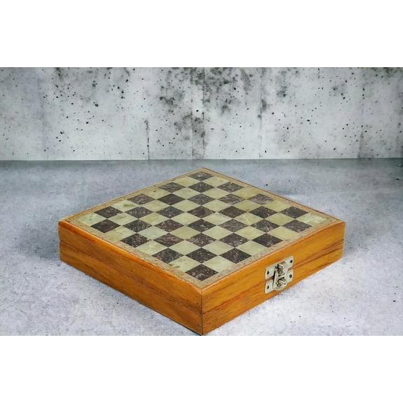 Adult Handmade Wooden Marble Stone Chess Set and Board Game, 10 x 10 Inch