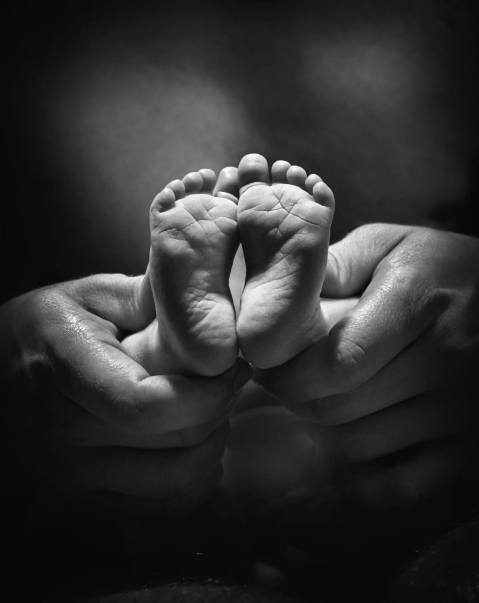 Adult Hands Holding Bare Baby Feet Canvas Art - Pete Stec Design Pics (28 x 36)