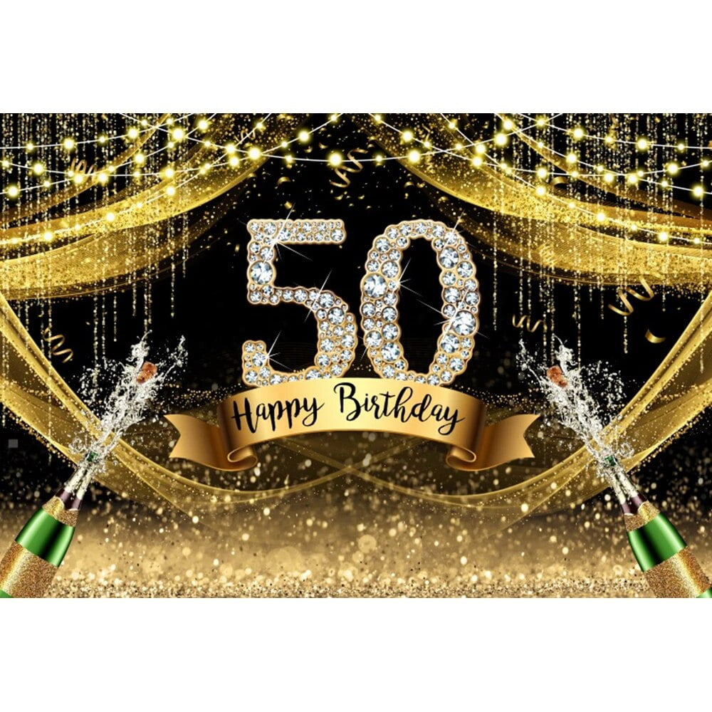 Adult Happy Birthday Photography Backdrop Gold Glitter Balloon 18 21 30 