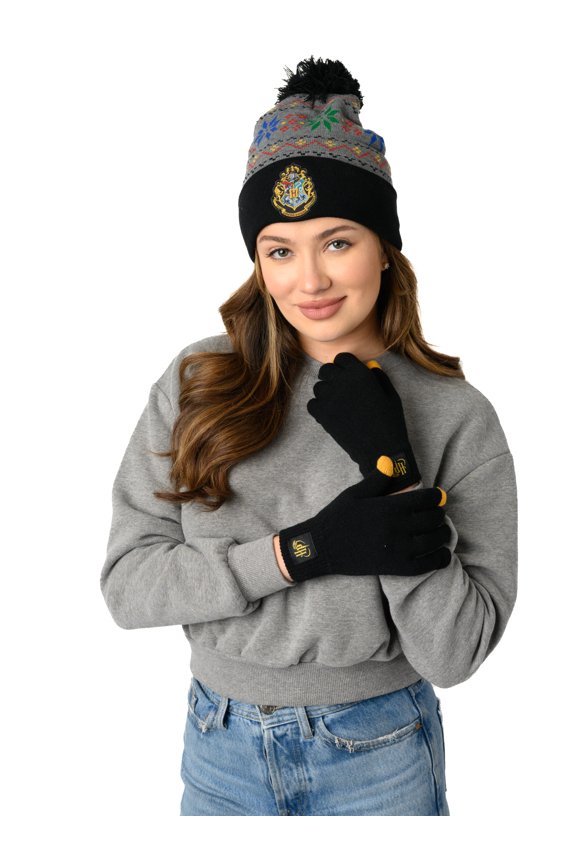 Adult Harry Potter Beanie Hat with Gloves Touch Screen Women's Knit Hogwarts Set