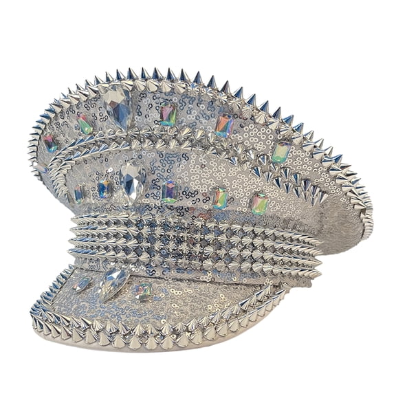 Adult Hat with Rhinestone Captain Hat Luxurious Music Festivals Festival Birthday Party Rivet Hat