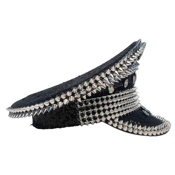 Adult Hat with Rhinestone Captain Sergeants Hat Luxurious Music Festivals Festival Birthday Party Rivet Hat