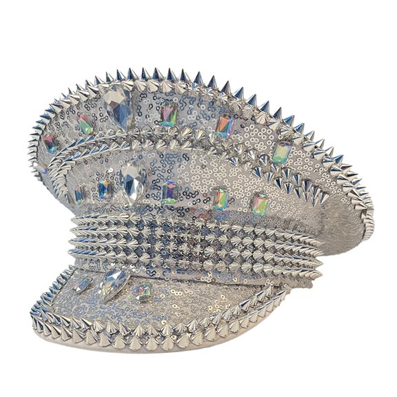 Adult Hat with Rhinestone Captain Sergeants Hat Luxurious Music Festivals Festival Birthday Party Rivet Hat