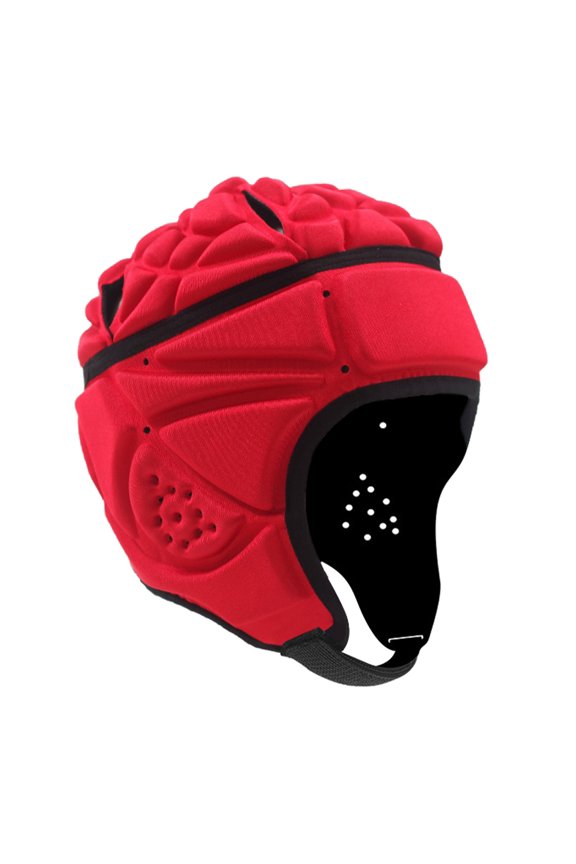 Adult Head Guard, Soft Shell Anti-Impact Helmet for Football Rugby Baseball Sports, Protective Goalkeeper Cap with Ventilation for Training & Games, Adjustable Chin Strap Safety Hat Red