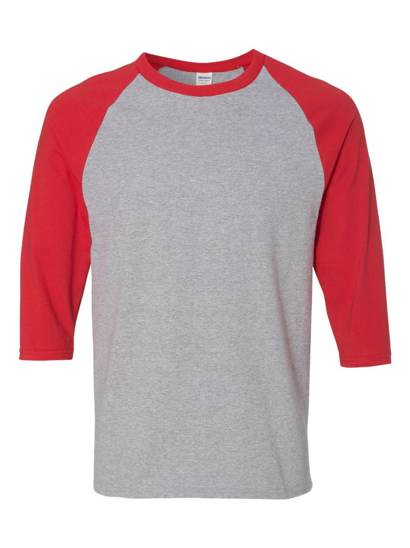Adult Heavy Cottonâ„¢ 3/4-Raglan Sleeve T-Shirt SPORT GREY/ RED S