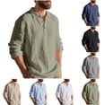 thumbnail image 1 of Adult Heavyweight Long Sleeve Tee Man Solid Color Casual Business Loose Button Half-Cardigan Long Sleeves Flip Collarr Top Navy S, 1 of 9