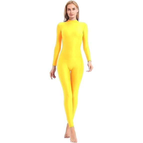 Adult High Neck Zip Unitard Full Body Leotard Bodycon Jumpsuit for Women