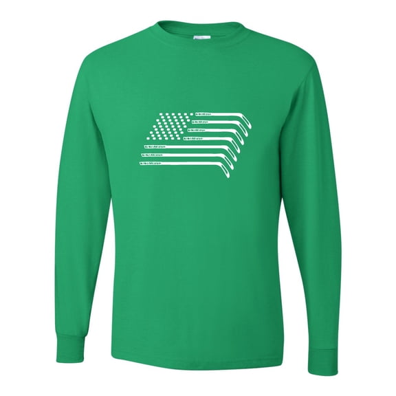 Adult Hockey Sticks & Pucks American Flag Long Sleeve T-Shirt