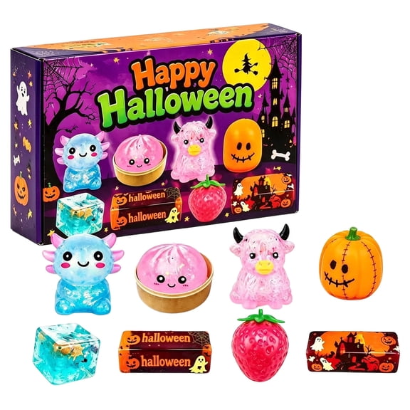 Adult Holiday Countdown Calendar 8 Piece Halloween Sensory Fidget Set Soft Slow Rising Toys for Stress Management