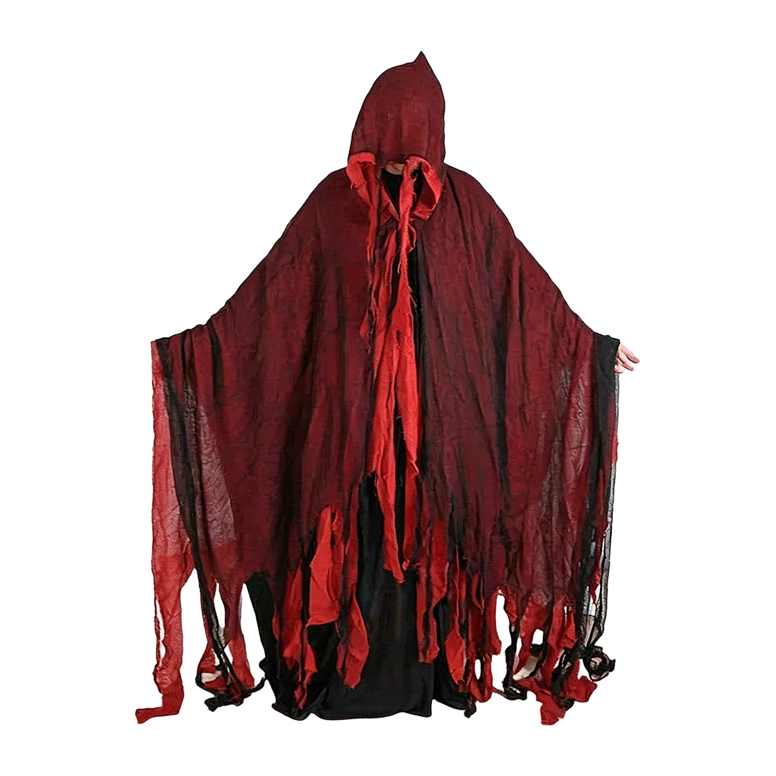 Adult Hooded Cloak Costume with Tattered Hem, Unisex Black Cape Robe ...