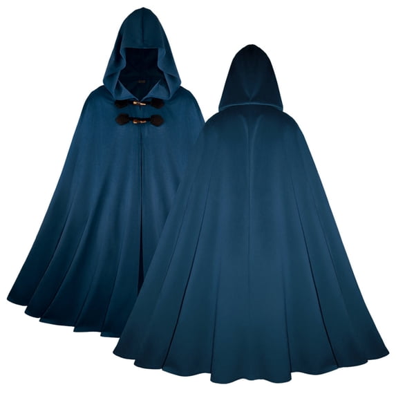 Adult Hooded Cloak Vintage Renaissance Cape with Horn Toggle Buttons Long Robe for Men Women Medieval Wizard Elf Cosplay Halloween Party Fantasy Costume