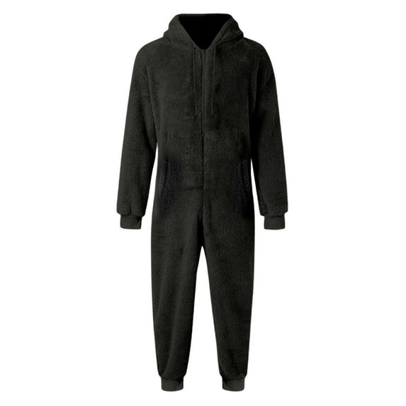 Adult Hooded Onesie Pajamas Non-Footed One Piece Sleepwear for Men Color: Black Size: XXXXL