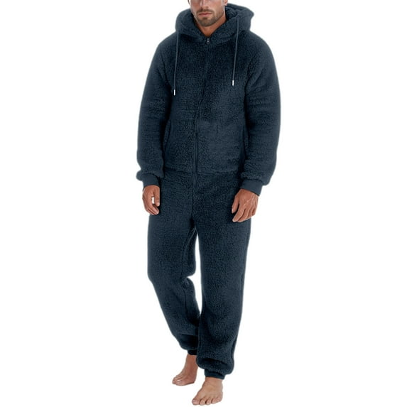 Adult Hooded Onesie Pajamas Non-Footed One Piece Sleepwear for Men Color: Navy Size: XXXXXL