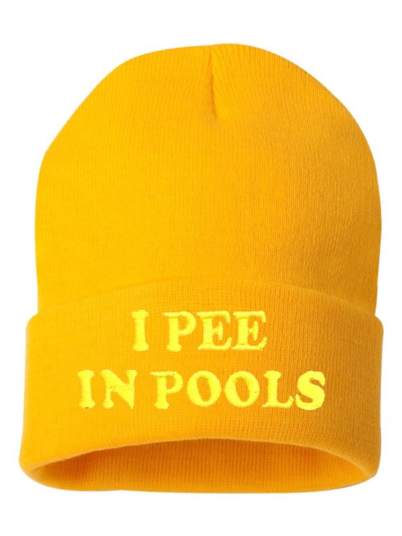 Adult I Pee In Pools Embroidered Cuffed Knit Beanie Cap