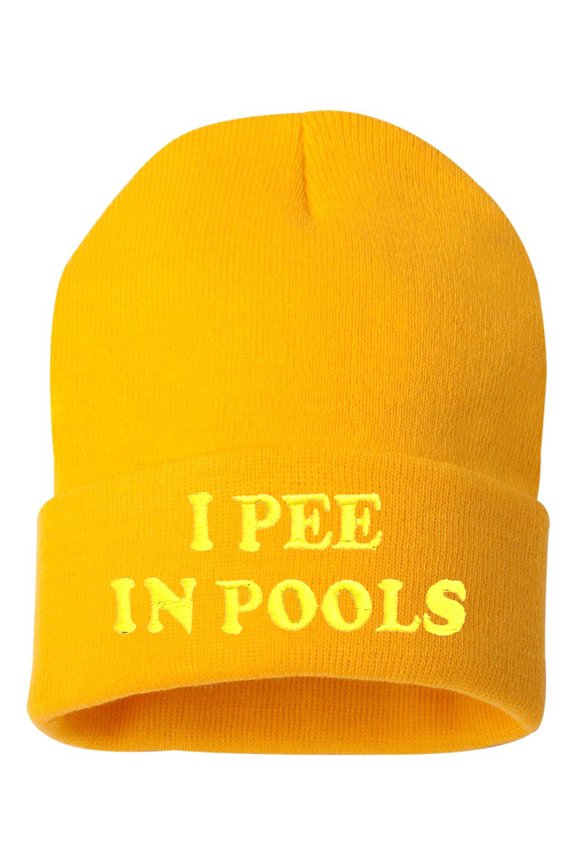 Adult I Pee In Pools Embroidered Cuffed Knit Beanie Cap