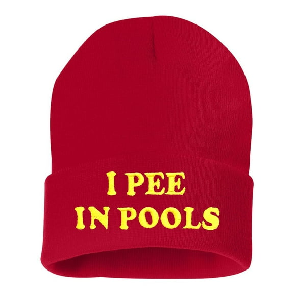 Adult I Pee In Pools Embroidered Cuffed Knit Beanie Cap
