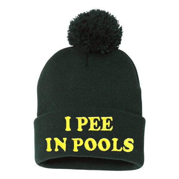 Adult I Pee In Pools Embroidered Knit Beanie Pom Cap
