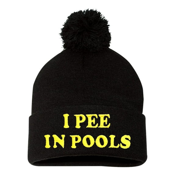 Adult I Pee In Pools Embroidered Knit Beanie Pom Cap