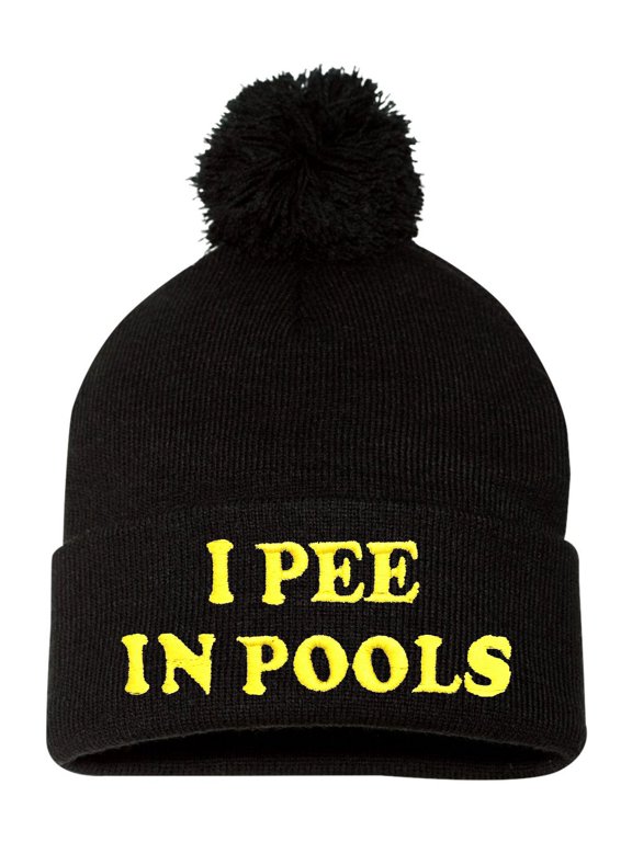 Adult I Pee In Pools Embroidered Knit Beanie Pom Cap