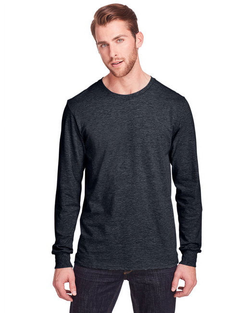 Fruit Of The Loom Iconic Long Sleeve T-Shirt - Unisex Classic Fit Tee - Black Ink Heather Color, Size XL - View #4