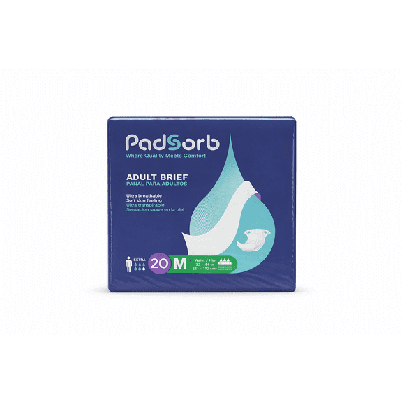 Adult Incontinence Briefs with Tabs, Extra Absorbency, Disposable Protective Underwear for Men & Women, Medium(32 to 44 in) Padsorb