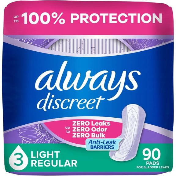 Adult Incontinence Pads for Women, Drier, 3 Drop Regular Length, Light Absorbency, Pads for Bladder Control Management, Bladder Leaks, & Postpartum Pads, 90ct