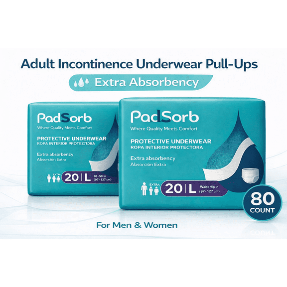 Adult Incontinence Underwear Pull-Ups, Extra Absorbency, Disposable Protective Briefs, Large (4056 in), 80 Count Padsorb
