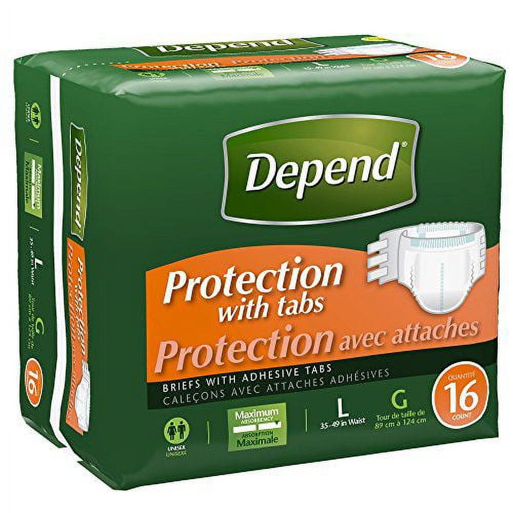 Adult Incontinent Brief Depend Tab Closure  Large / X-Large Disposable Heavy Absorbency 35 - 49 , 48 Count, 2 Pack
