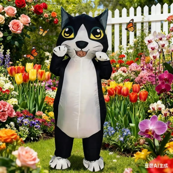 Adult Inflatable Costume Black Cat Inflatable Suit Halloween Christmas Carnival Theme Party Inflatable Cute Cat Full Body Suit,Height 59"–74.8",black