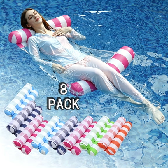Adult Inflatable Floating Bed - 4-in-1 Hammock, Lounger, Raft & Exercise Saddle for Pool, Lake, Beach - Blue, Navy, Rose Red