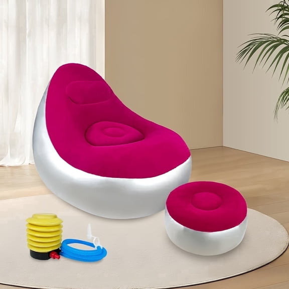Jiasling Adult Inflatable Lounge Chair Blow Up Couch with Foot Stool Pump Included, Red