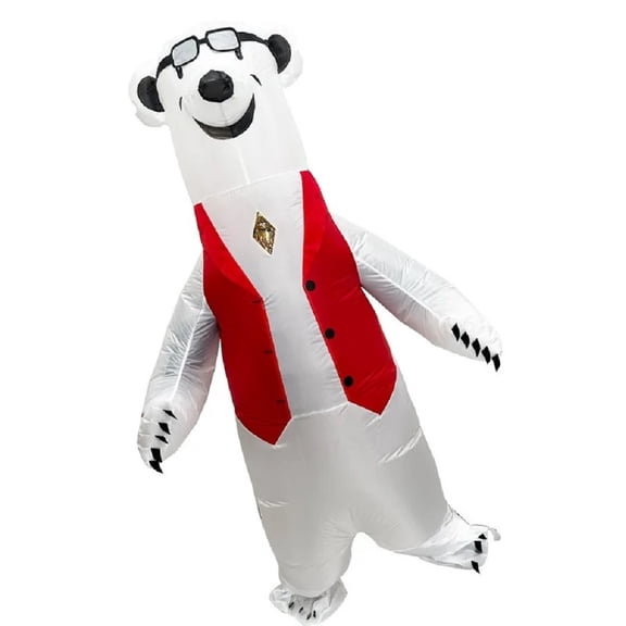 Adult Inflatable Polar Bear Costume (2 Styles: Dapper Red Vest/Minimalist Plain) - Arctic Animal Outfit For Parties, Halloween & Cosplay,Adults 4'11"-6'3",Red